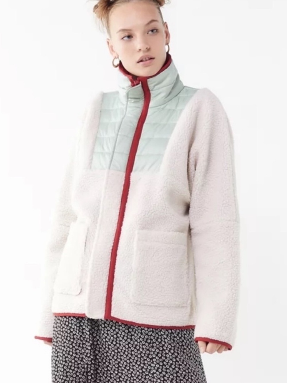 Urban Outfitters UO Mixed Media Sherpa Fleece Retro Jacket size Medium